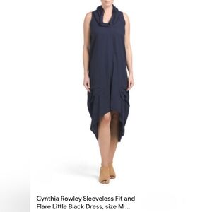 Cynthia Rowley Blue Sleeveless Cowl Neck Sheath Dress Linen Blend Sz M